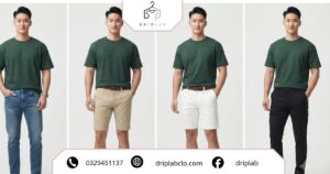 Các cách phối đồ với áo thun xanh lá nam cùng quần jean, kaki và quần short